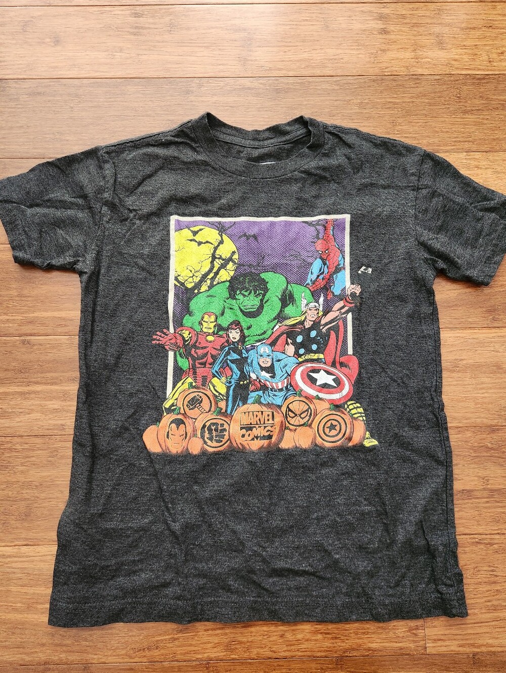 Marvel Kid's Gray Halloween Short Sleeve Tee Shirt Tshirt Avengers, Medium Large